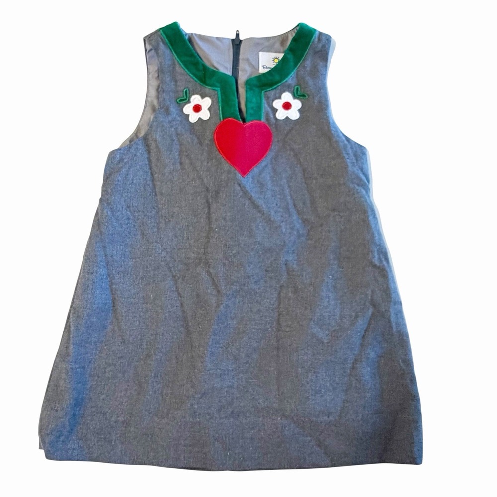 Florence Eiseman Vintage Dress Girls 3T Heart Floral Applique Fall Jumper 90s